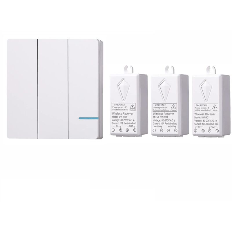 foto del prodotto aiperq set di interruttori per luci wireless interruttore da parete con controllo remoto, ideale per lampade da interno, nessun cablaggio