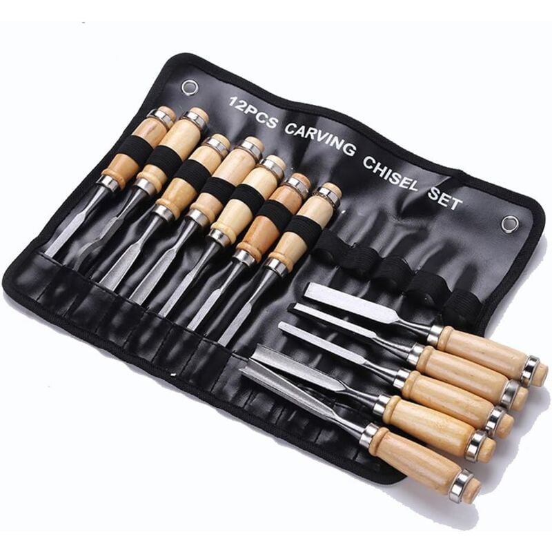 foto del prodotto aiperq set di scalpelli professionali per legno eleoption 12 pezzi di utensili affilati per la lavorazione del legno con custodia per il