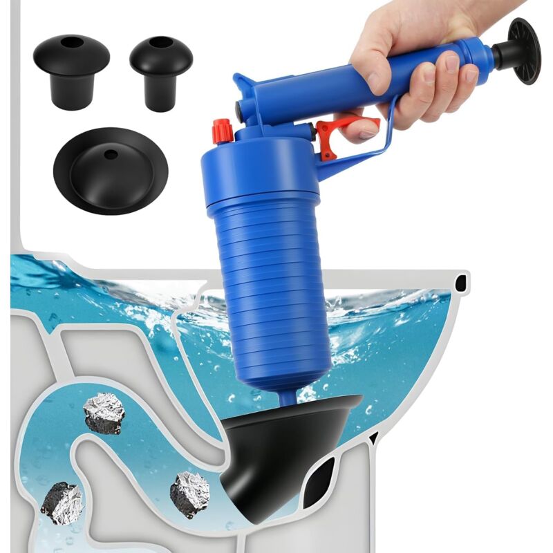 foto del prodotto aiperq set di sturalavandini pneumatici per lavandini, wc, bagni, docce, cucine e scarichi intasati.