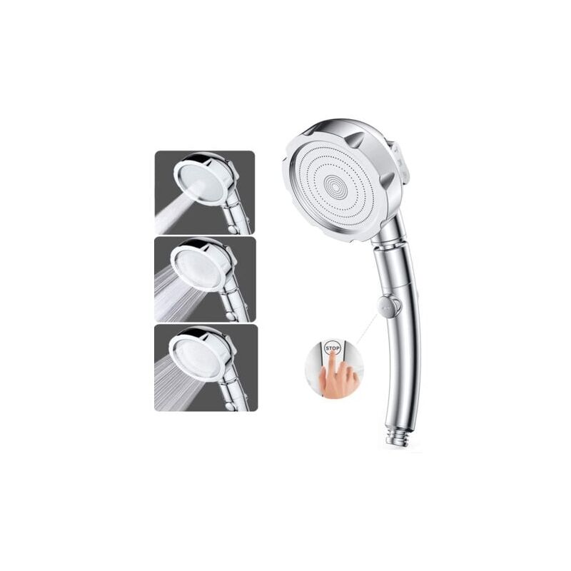 foto del prodotto aiperq soffione doccia ad alta pressione, 3 modalit , doccia per bagno, abs, acciaio inossidabile, con pulsante stop, tipo universale, alta