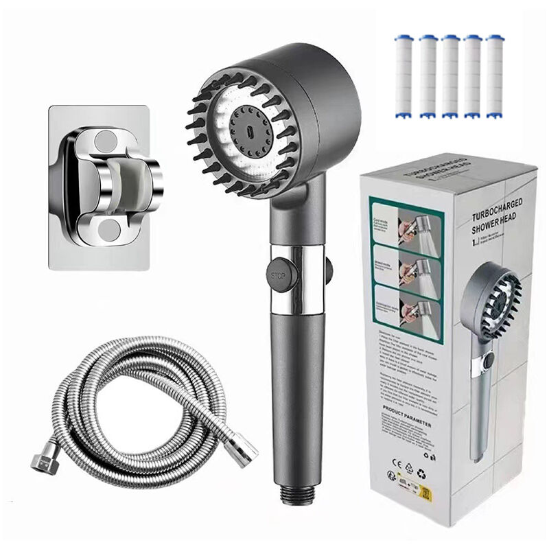 foto del prodotto aiperq soffione doccia con filtro, risparmio idrico, soffione doccia ad alta pressione con 3 1 getti, soffione doccia con flessibile, elimina acqua