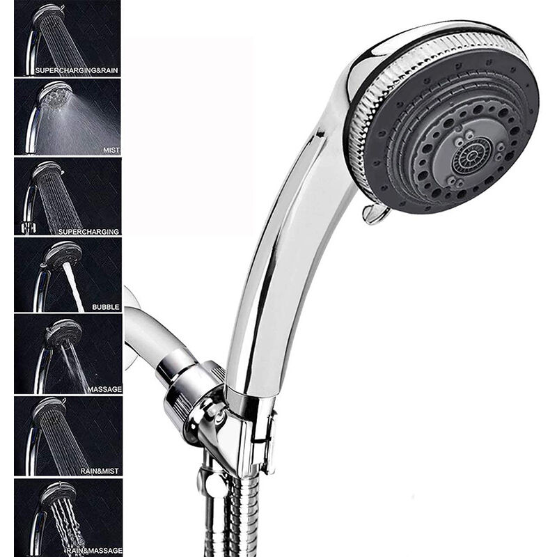 foto del prodotto aiperq soffione doccia e tubo flessibile, 7 modalit soffione doccia universale regolabile con tubo flessibile da 150 cm, con soffione doccia ad