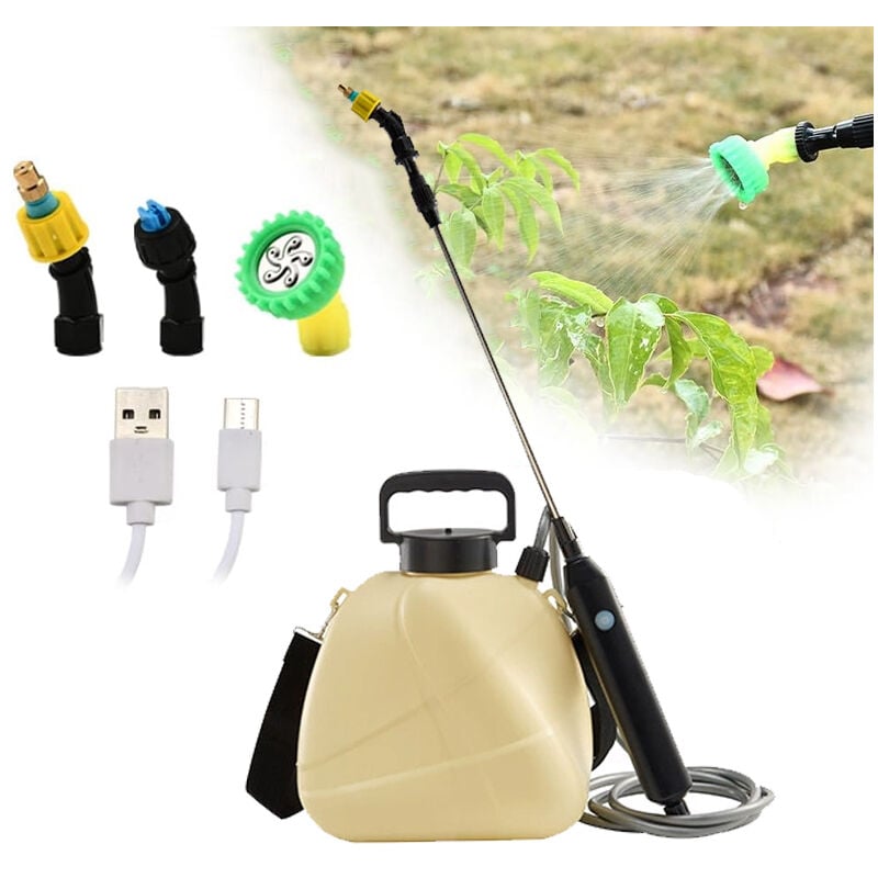 foto del prodotto aiperq spruzzatore elettrico a batteria da 5 litri con impugnatura ricaricabile, asta telescopica da 91 cm, 3 ugelli e tracolla regolabile giallo 