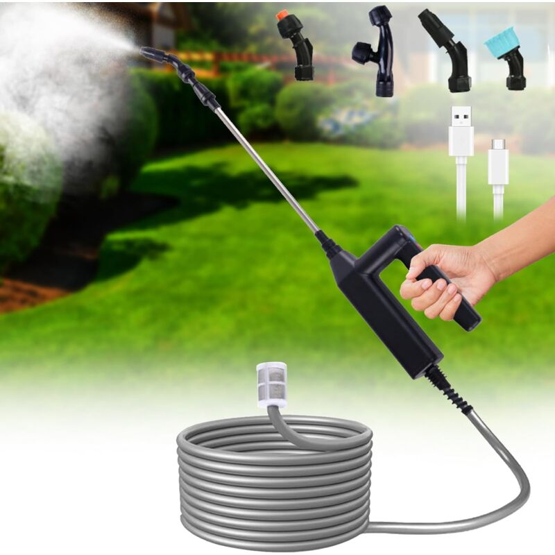 foto del prodotto aiperq spruzzatore elettrico a pressione ricaricabile multi velocit asta telescopica con tubo flessibile 3m e 4 ugelli, spruzzatore da giardino