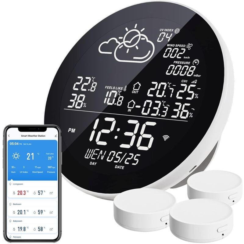 foto del prodotto aiperq - stazione meteorologica wifi, termometro interno ed esterno wireless wlan con 3 sensori esterni, con display lcd