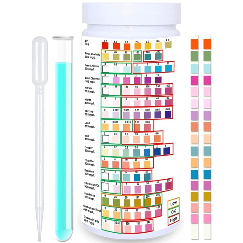 foto del prodotto aiperq strisce reattive per acqua potabile 16 in 1 strisce reattive chimiche accurate per acquari, piscine, pozzi e acqua del rubinetto test