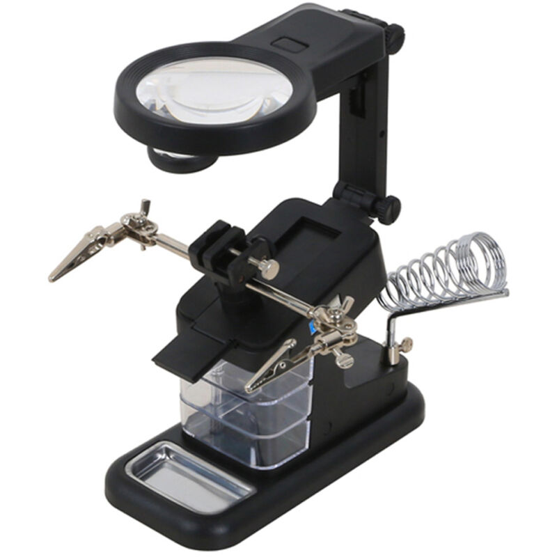 foto del prodotto aiperq supporto per lente d ingrandimento da tavolo con led 3x 4.5x supporto per lente d ingrandimento terza mano saldatura aiuto con clip per