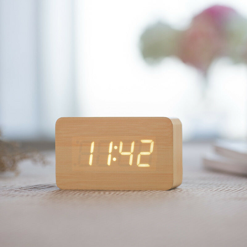 foto del prodotto aiperq sveglia digitale in legno luminosit regolabile controllo vocale led display rettangolare tempo temperatura decorazione domestica