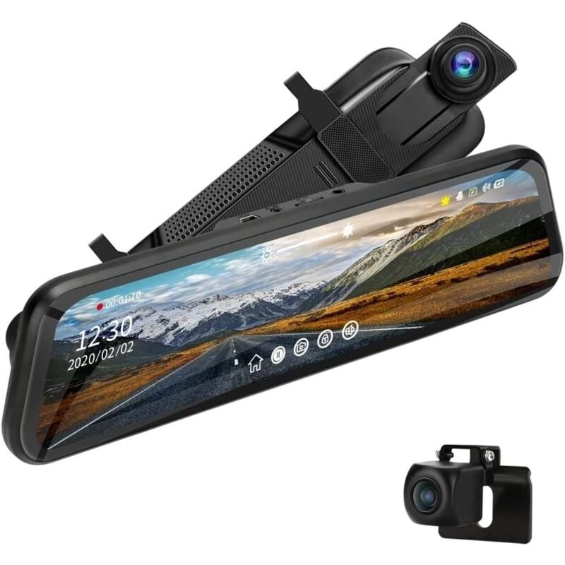 foto del prodotto aiperq telecamera retrovisiva da 10 , dash cam a specchio con kit cavi, monitoraggio parcheggio 24 ore su 24, dash cam, specchietto retrovisore