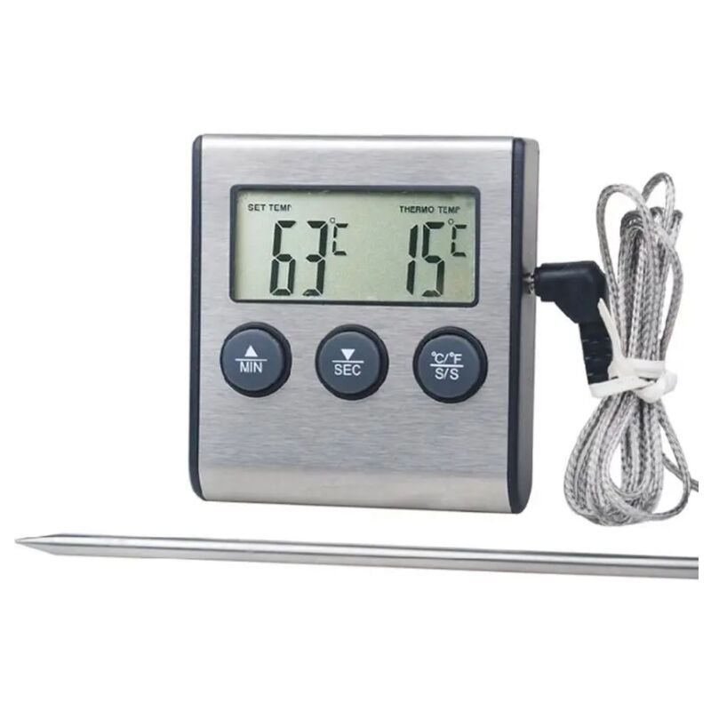 foto del prodotto aiperq termometro da cucina digitale con ampio display lcd, sonda lunga per grill, forno, cottura della carne, allarme, timer, strumento