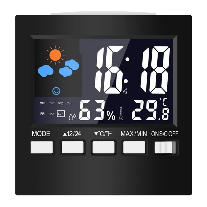 foto del prodotto aiperq termometro digitale lcd stazione meteorologica, orologio e sveglia, calendario, igrometro, temperatura e umidit domestica