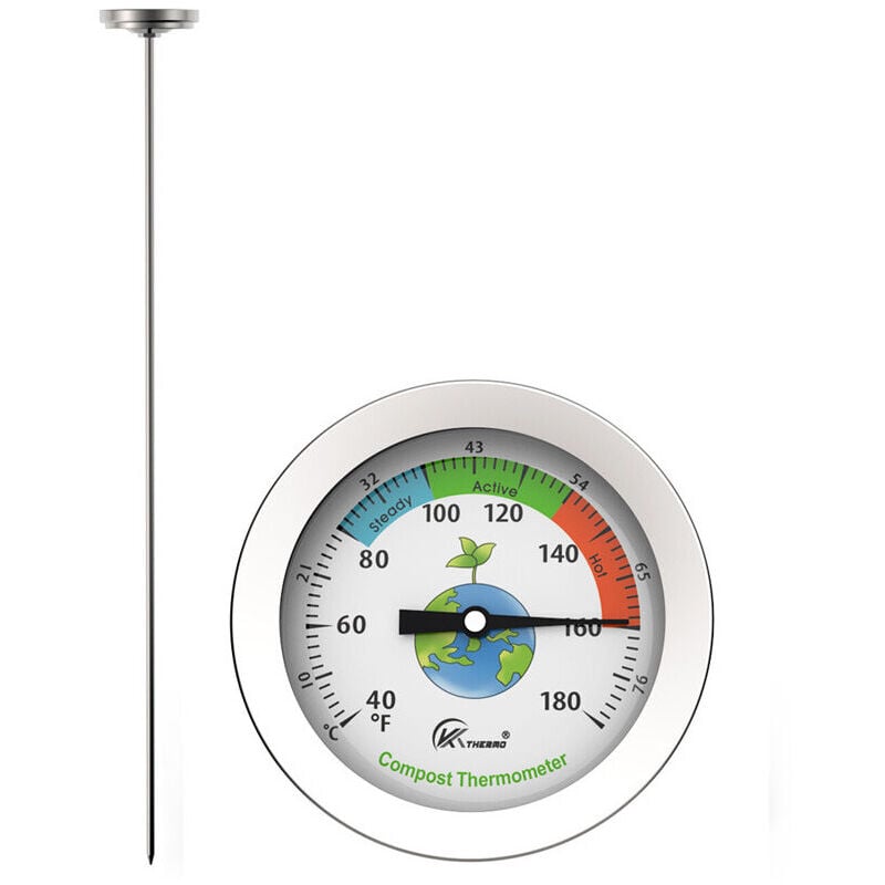 foto del prodotto aiperq termometro per compost termometro con quadrante in acciaio inossidabile per compostaggio domestico e da giardino diametro 54 mm quadrante
