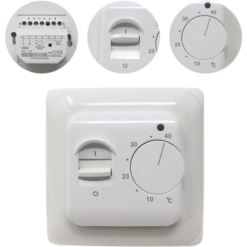 foto del prodotto aiperq termostato ambiente manuale riscaldamento a pavimento elettrico con sonda ac 220v 16a, regolatore termostato meccanico per riscaldamento a
