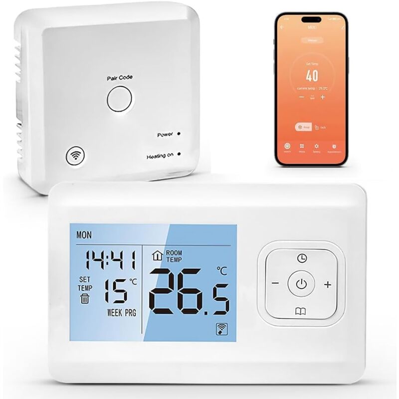 foto del prodotto aiperq termostato connesso wireless, termostato connesso wifi e intelligente, termostato programmabile per caldaia a gas, comando vocale e