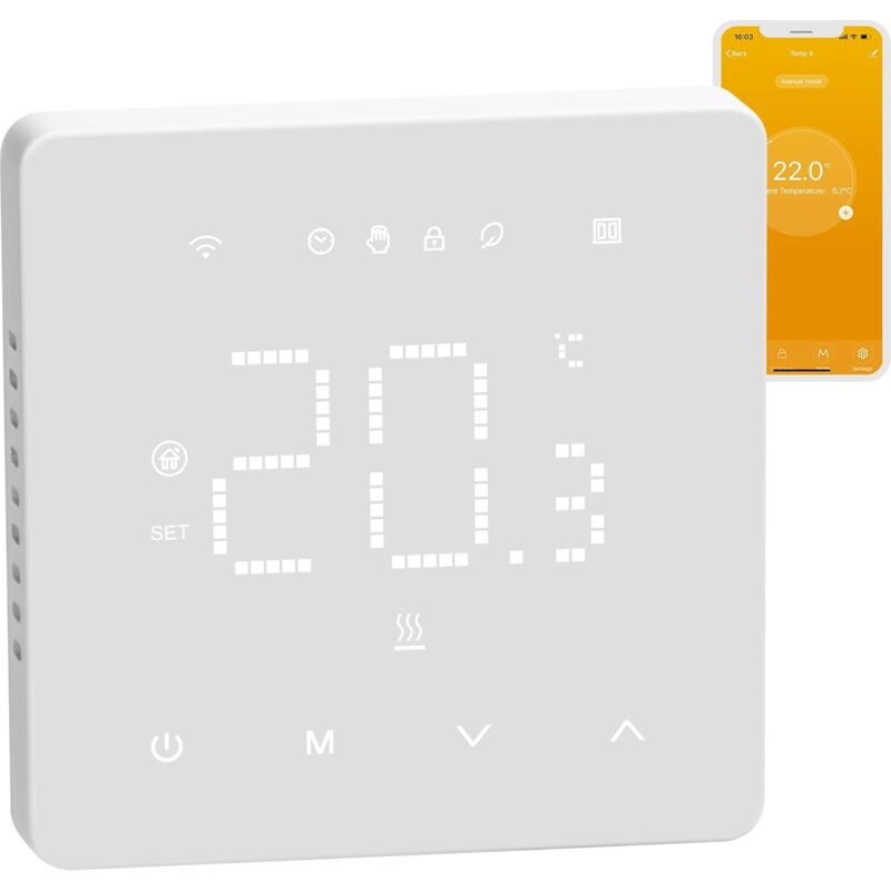 foto del prodotto aiperq termostato per riscaldamento elettrico a pavimento, termostato intelligente wifi termostati ambiente programmabili con sensore compatibile