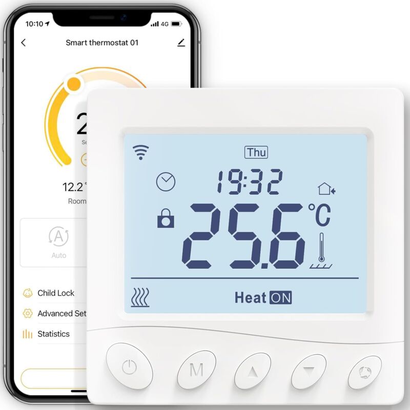 foto del prodotto aiperq termostato wifi connesso per riscaldamento elettrico a pavimento, programmazione e controllo remoto senza hub, compatibile con alexa, google