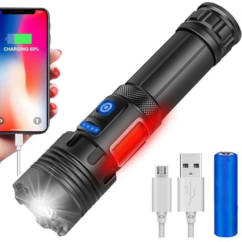 foto del prodotto aiperq torcia led ultra potente, xhp70.2 torcia tattica da 10000 lumen con batterie ricaricabili zoomabile impermeabile 3 modalit di luce 4