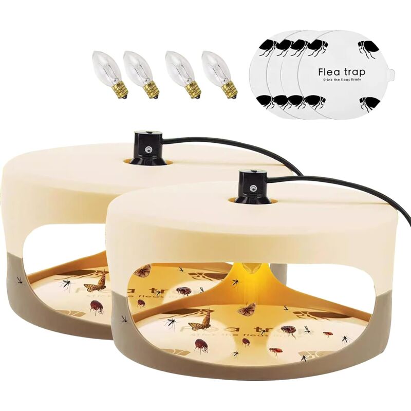 foto del prodotto aiperq trappola per pulci e cimici dei letti, confezione da 2. trappole rotonde per pulci con dischi adesivi e bulbi. atossiche e inodori per