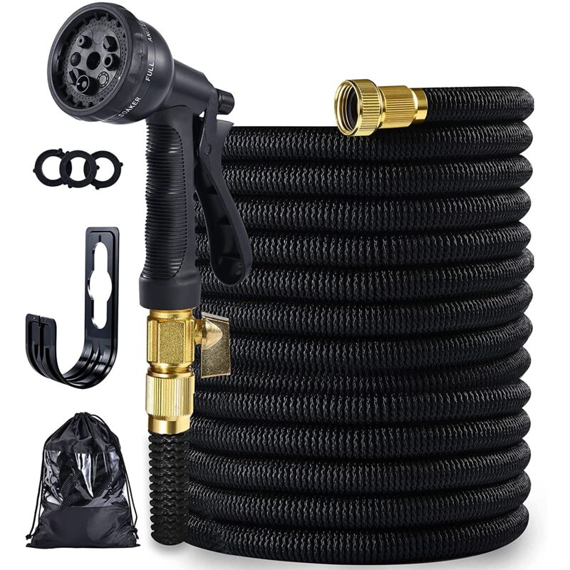 foto del prodotto aiperq tubo da giardino espandibile rinforzato da 15 m con contenitore per sapone adattabile da 1 2 e 3 4 8 modalit di spruzzo connessione