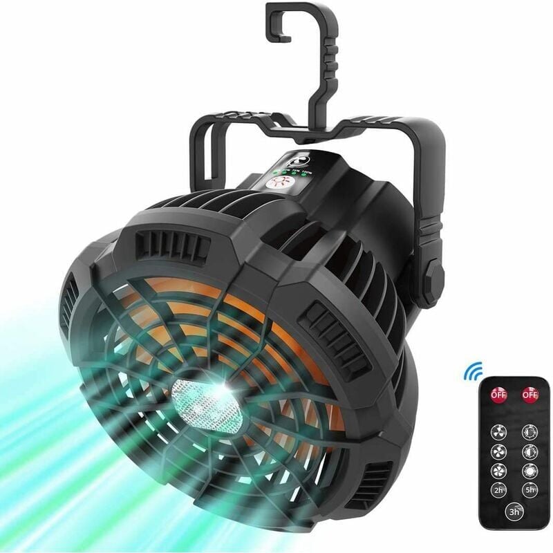 foto del prodotto aiperq ventilatore portatile silenzioso con batteria ricaricabile led, ventilatore da campeggio usb con gancio girevole, regolazione a 3 velocit ,