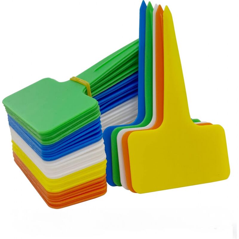 foto del prodotto aiperq ymyny 100 pezzi etichette da giardino marcatori per piante in plastica per esterni etichetta per verdure in plastica di tipo t con penna