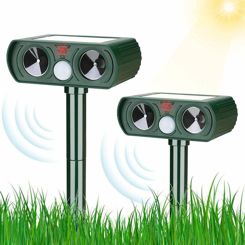 foto del prodotto aiperq ymyny 2x ultrasuoni solar garden cat repeller con luce led, repellente per animali impermeabile per gatti, cani, uccelli