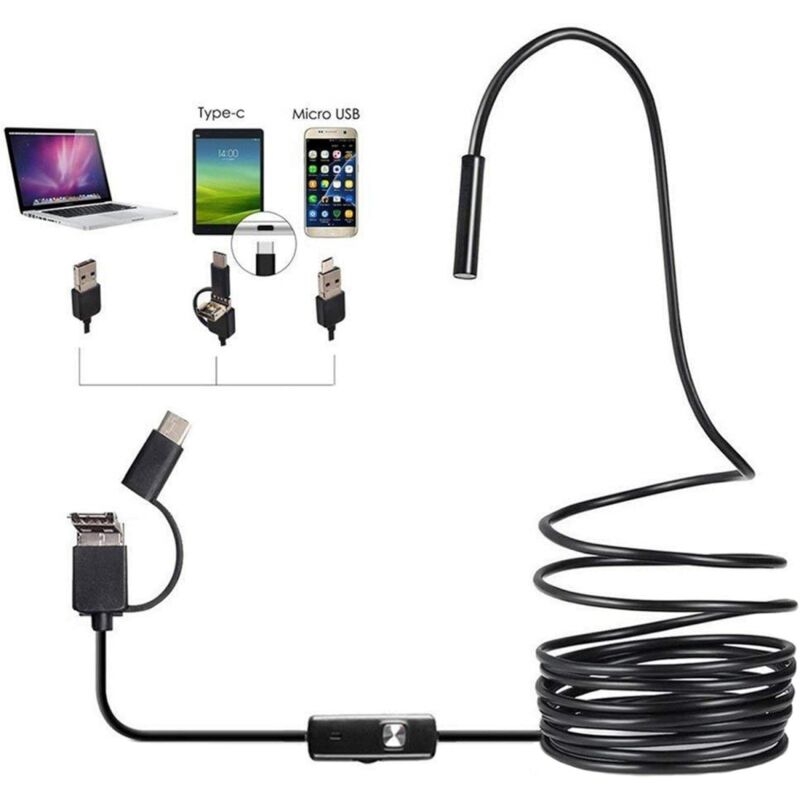 foto del prodotto aiperq ymyny 3 in 1 telecamera di ispezione endoscopica, endoscopio industriale hd, lente impermeabile da 5,5 mm, 6 luci led, interfaccia usb 3 in