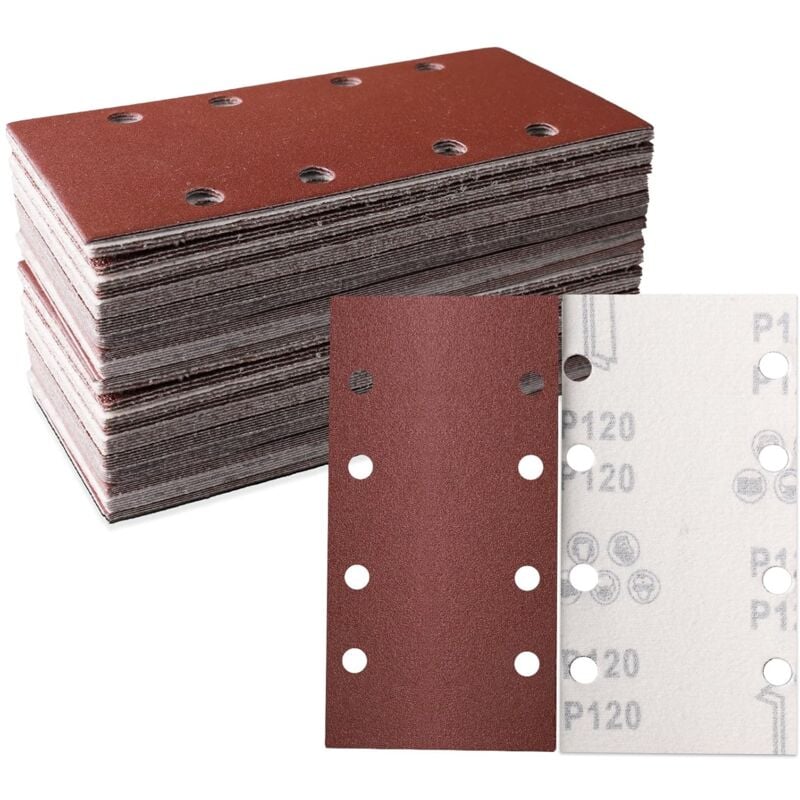 foto del prodotto aiperq ymyny 30 fogli abrasivi 93 x 185 mm carta vetrata quadrata con gancio e passante a 8 fori grana 120 ideale per levigatura, lucidatura