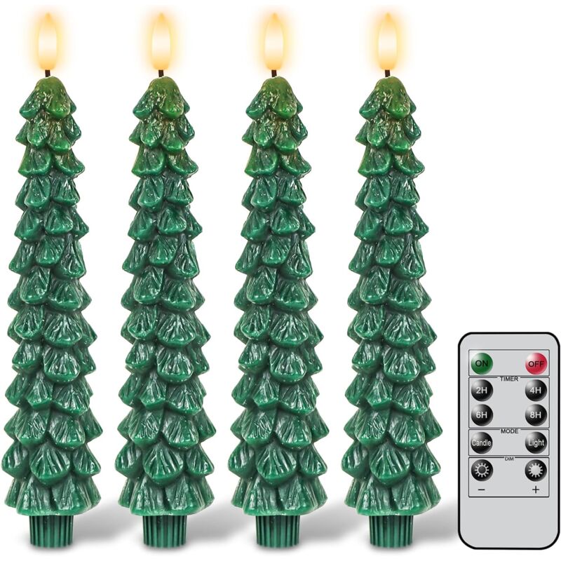 foto del prodotto aiperq ymyny candele coniche senza fiamma per albero di natale con timer remoto, candele coniche a led di natale con fiamma 3d, 4 pezzi di