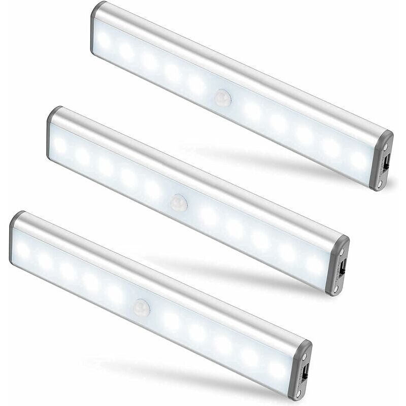 foto del prodotto aiperq ymyny confezione da 3 luci a 10 led, wireless, ricaricabili tramite usb, magnetiche, con sensore di movimento, 2 modalit di illuminazione,