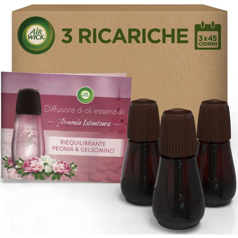 foto del prodotto air wick airwick ricariche per diffusore di oli essenziali, 3 ricariche per profumatore per ambienti alla fragranza peonia e gelsomino con oli