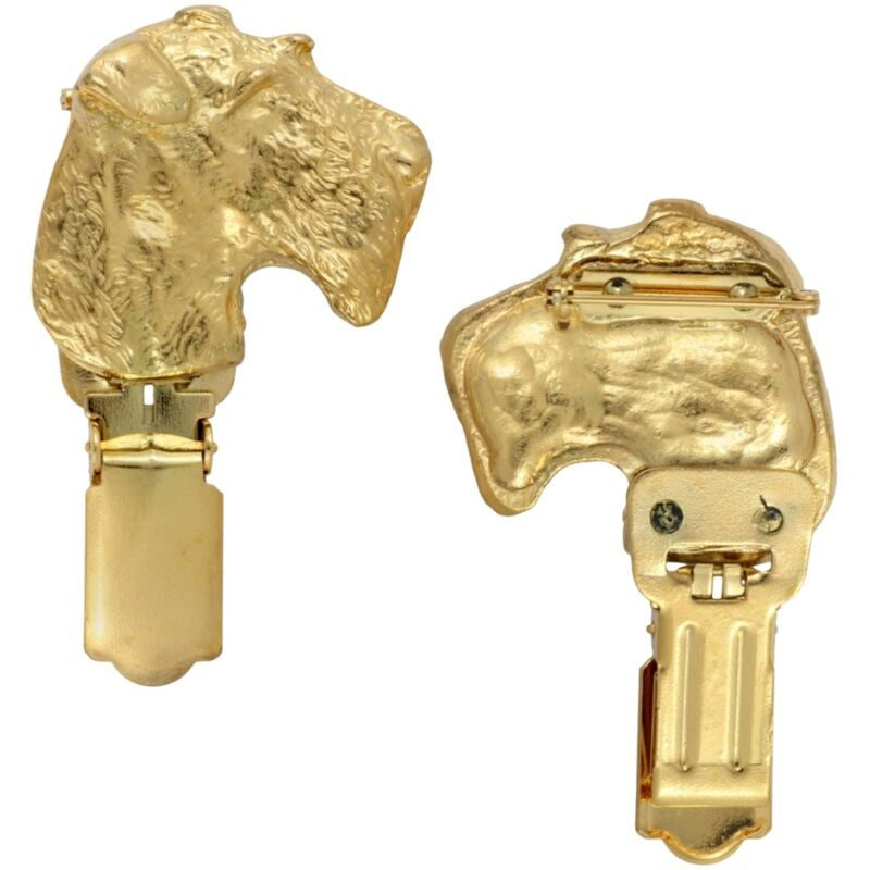 foto del prodotto airedale terrier, waterside terrier - spilla con clip, porta numero di partenza placcato in oro, elegante distintivo per esposizioni canine di art-dog
