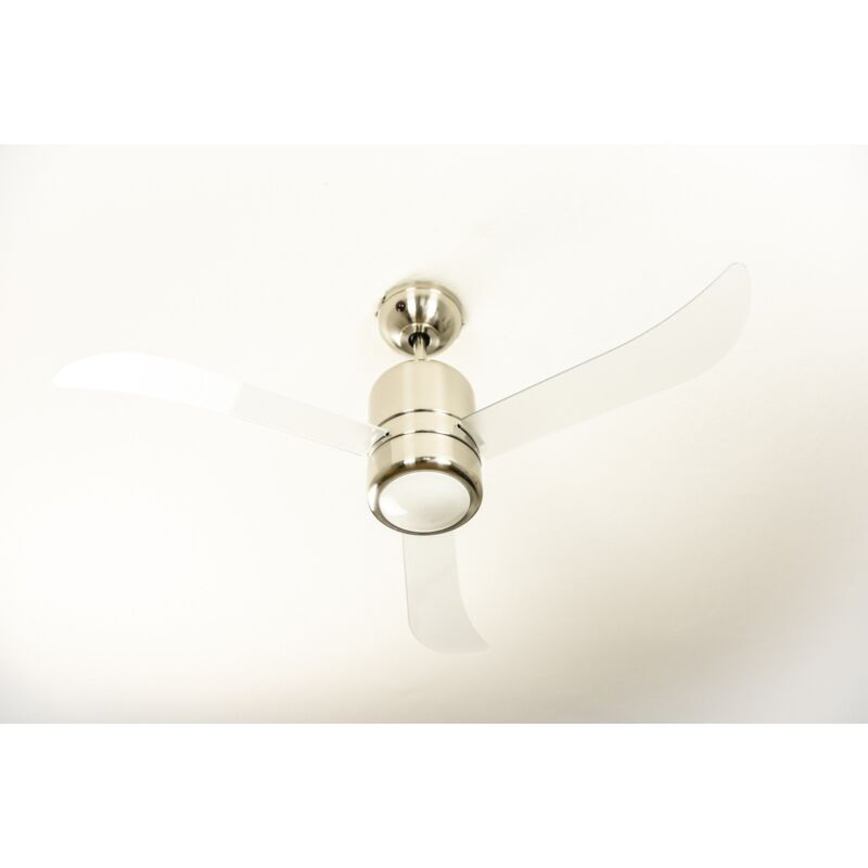 foto del prodotto aireryder loft ventilatore a soffitto con illuminazione e telecomando, nickel satinato, pale trasparenti, 112 cm, cristallo