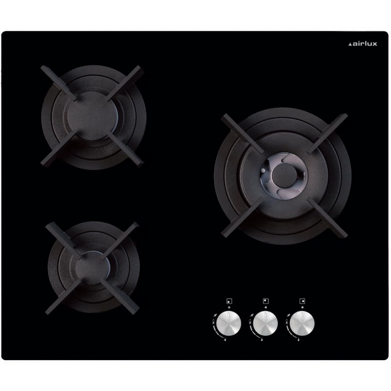 foto del prodotto airlux piano cottura a gas 60cm 3 fuochi 6150w nero av635hbk