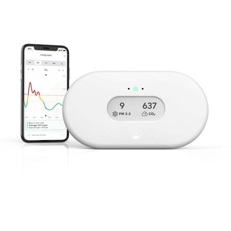 foto del prodotto airthings 2960 view plus monitor per il radon e la qualit dell aria con rilevatore di pm2,5, co2, cov, umidit e temperatura, app mobile, wi fi,