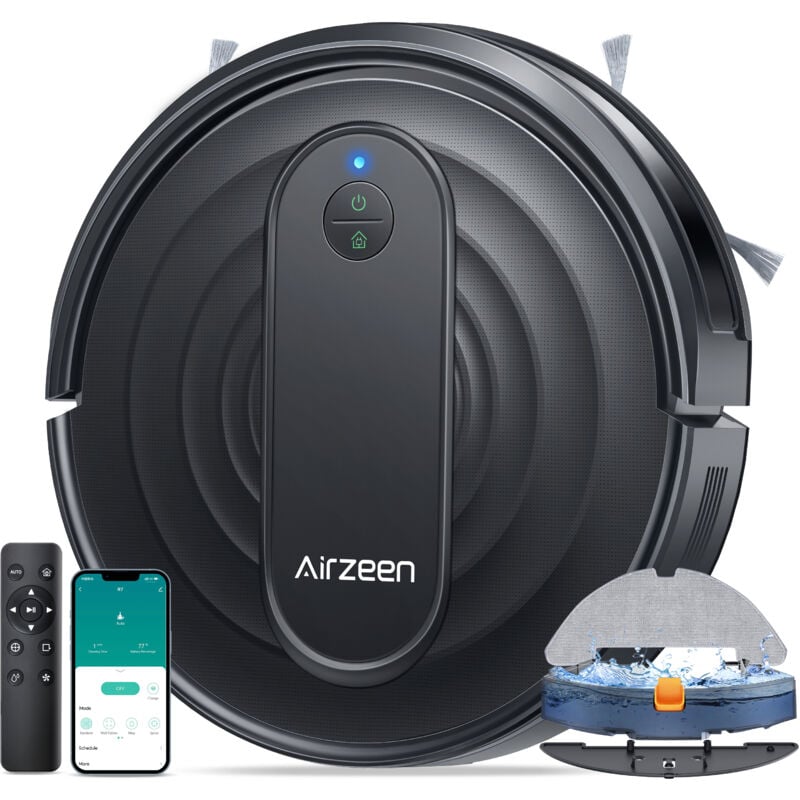 foto del prodotto airzeen robot aspirapolvere, 3 in 1 robot aspirapolvere 3000pa alta potenza di aspirazione aspirapolvere robot silenzioso, app wifi, 150 min autonomia