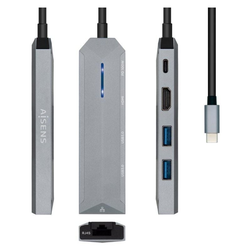 foto del prodotto aisens docking usb 3.2 type c asuc 5p003 gr 1 hdmi 2 usb 1 rj45 usb pd grigio