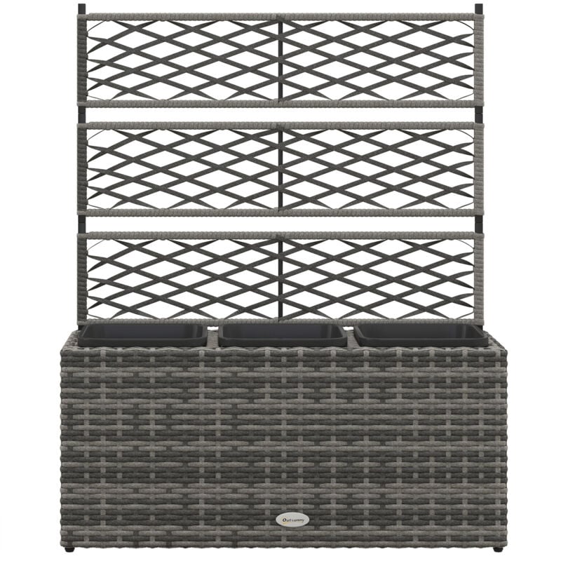 foto del prodotto aiuola con spalliera per rampicanti con 3 vasi separati in rattan pe outsunny