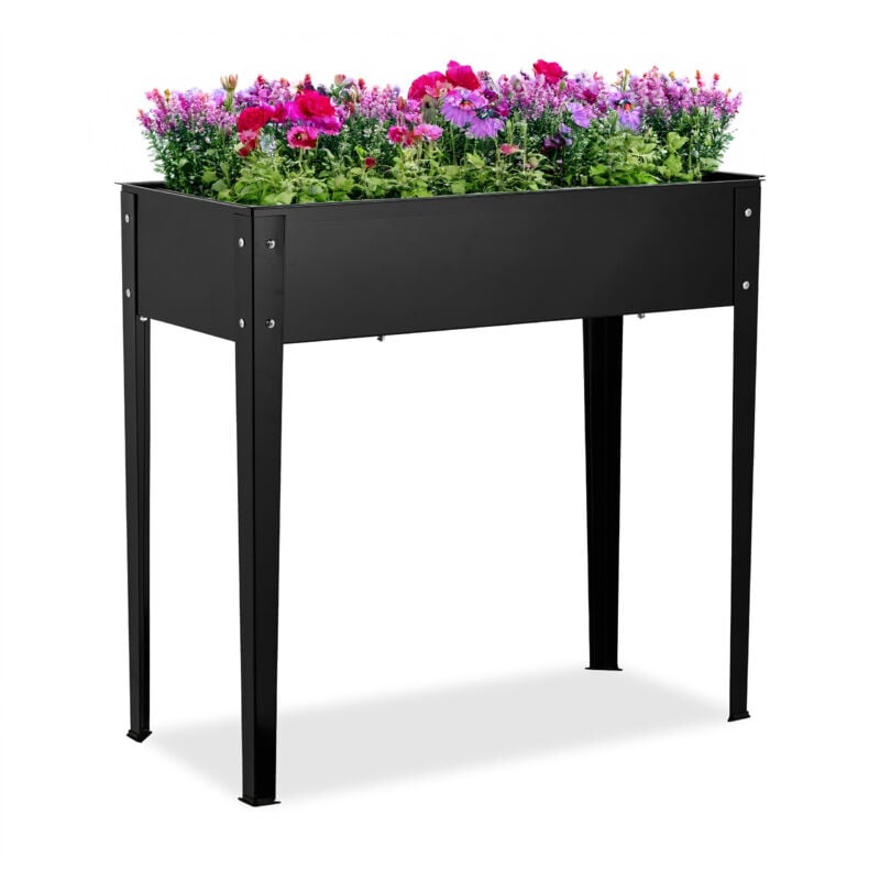 foto del prodotto aiuola rialzata da balcone e giardino, hlp 80x85x40 cm, orto da terrazzo, per piantare verdure ed erbe, nero relaxdays