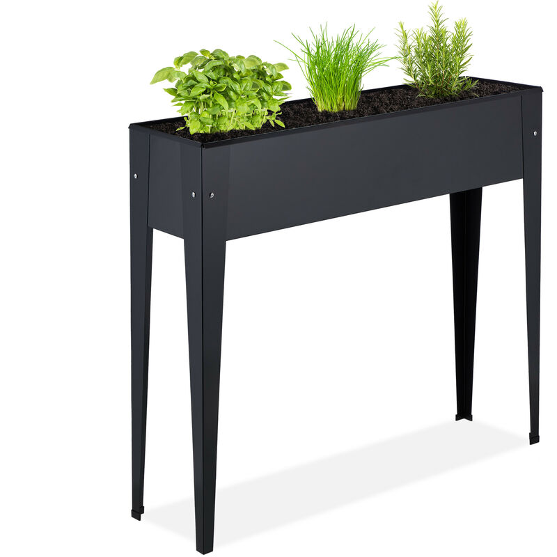 foto del prodotto aiuola rialzata, hlp 83 x 99 x 26 cm, orto per balcone, giardino e terrazza, per piantare verdure e erbe, nero relaxdays