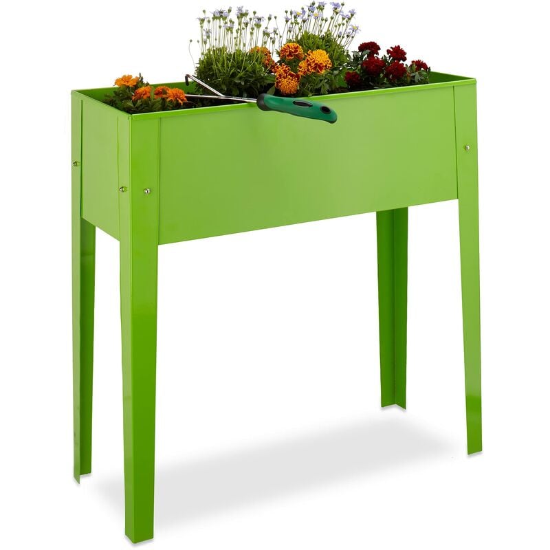 foto del prodotto aiuola rialzata, metallo, 4 gambe, fioriera, vaso, orto da giardino, h x l x p 80,5 x 81,5 x 31 cm, verde relaxdays