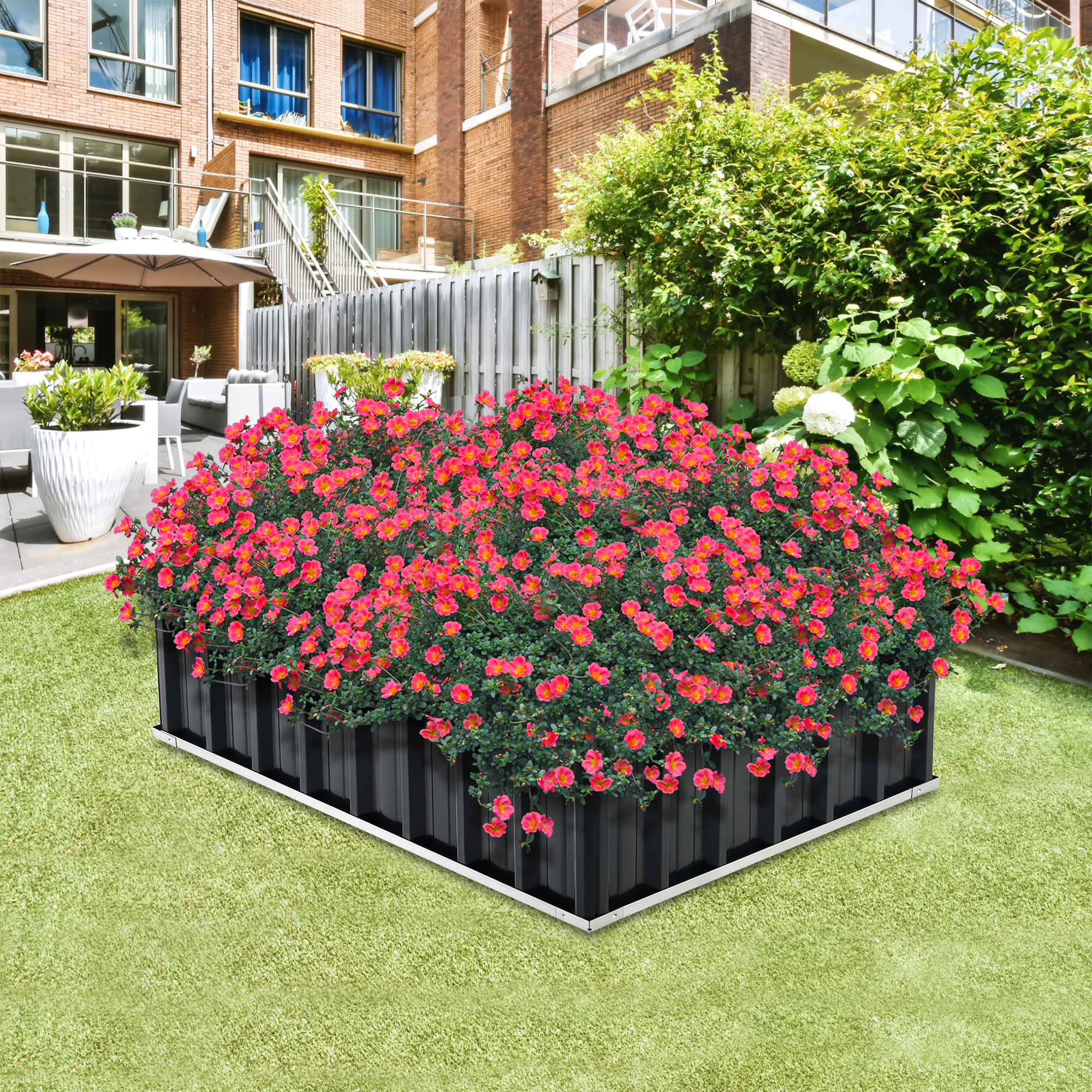 foto del prodotto aiuola rialzata zevenaar bordatura rettangolare in acciaio zincato 118x90x30 cm antracite en.casa 
