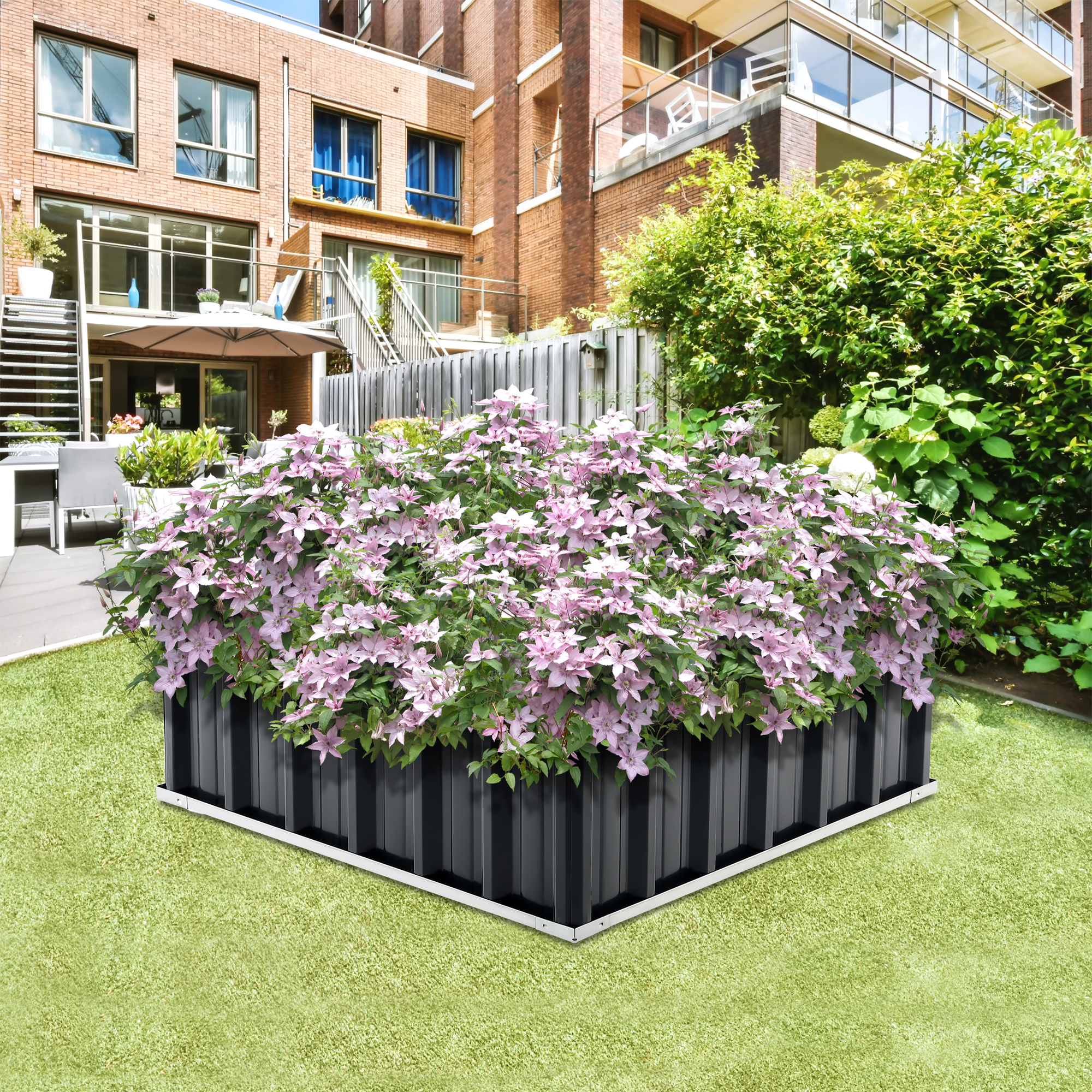 foto del prodotto aiuola rialzata zevenaar bordatura rettangolare in acciaio zincato 90x90x30 cm antracite en.casa 