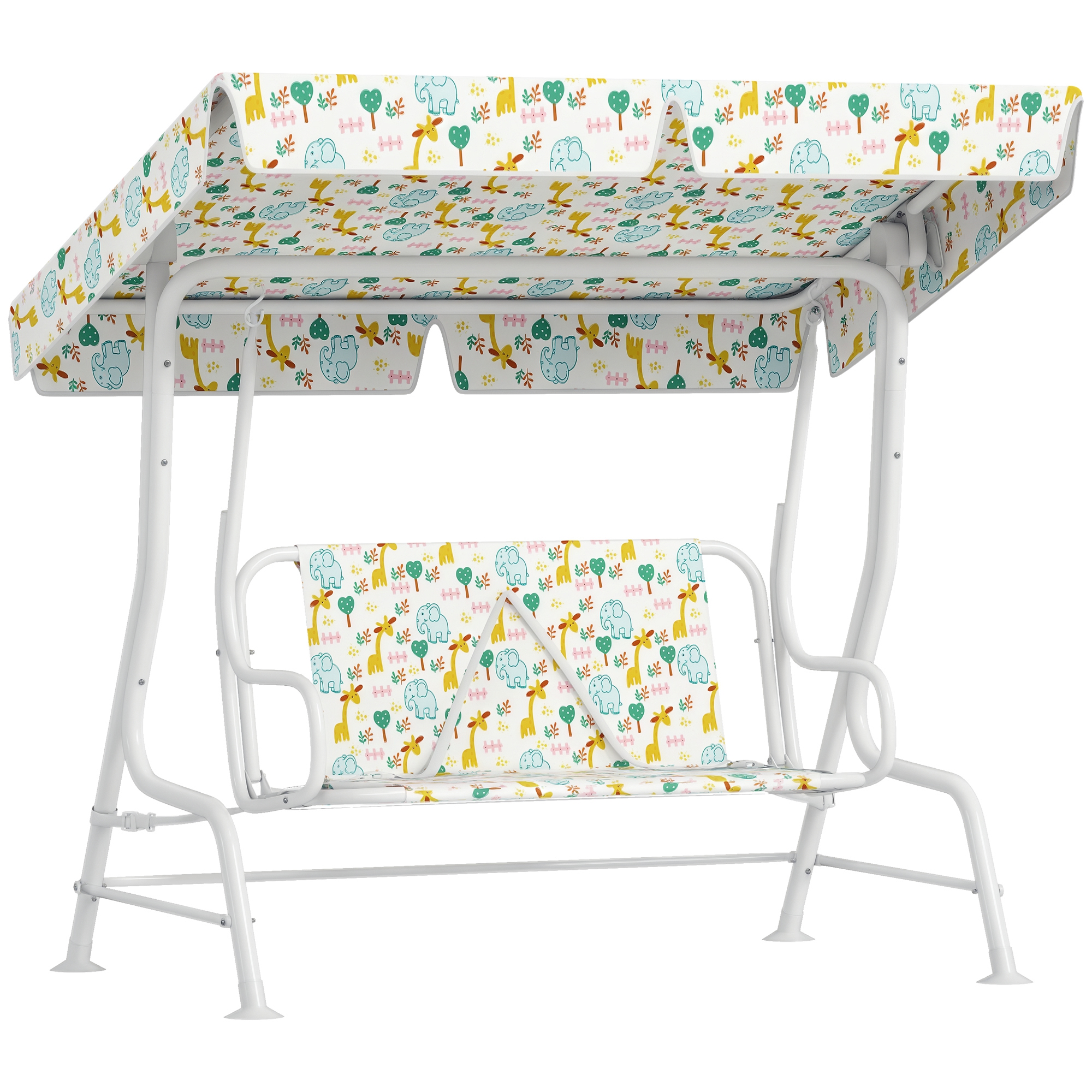 foto del prodotto aiyaplay dondolo per bambini da esterno a 2 posti con tettuccio regolabile e cinture di sicurezza, 112x75x120 cm, bianco