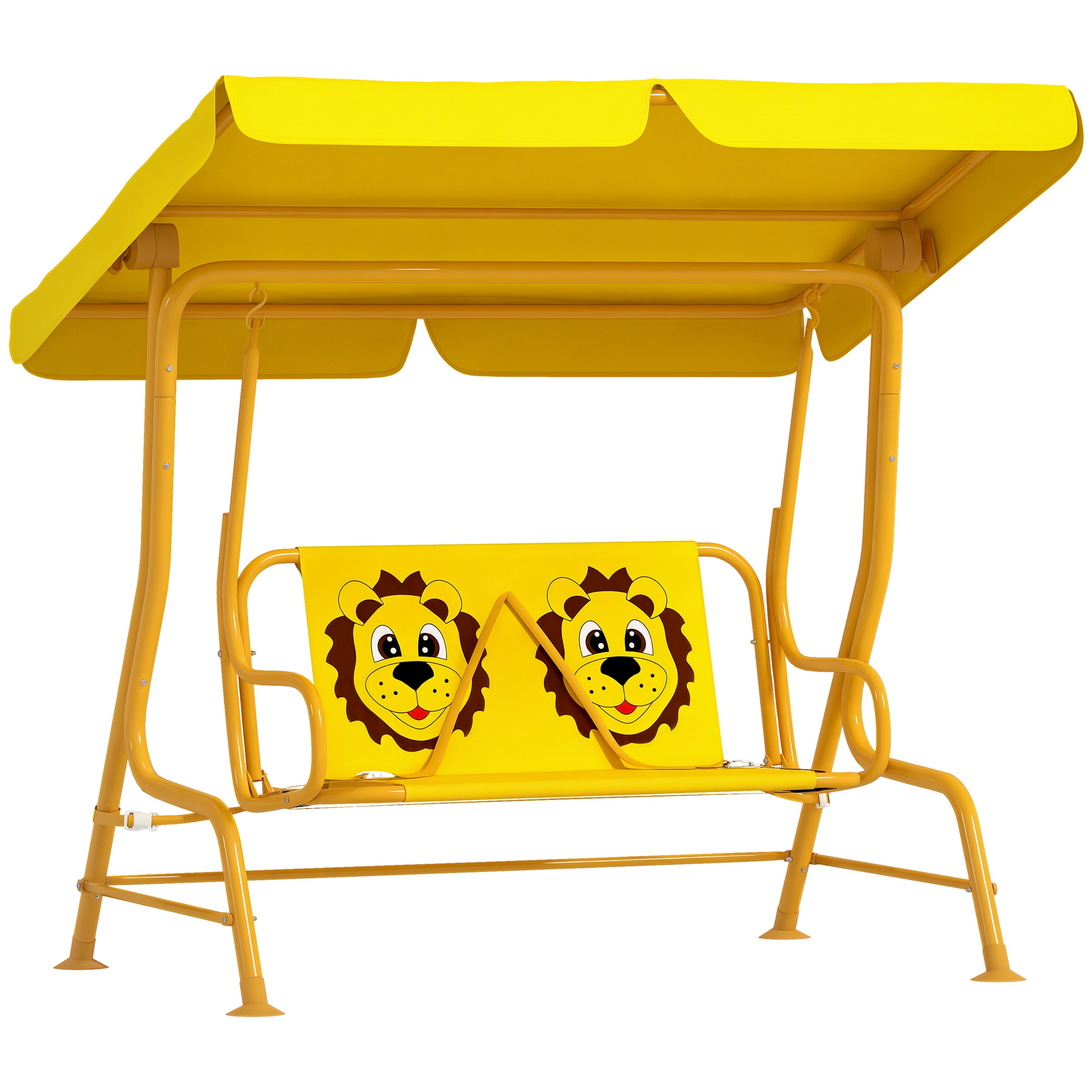 foto del prodotto aiyaplay dondolo per bambini da esterno a 2 posti con tettuccio regolabile e cinture di sicurezza, 112x75x120 cm, giallo