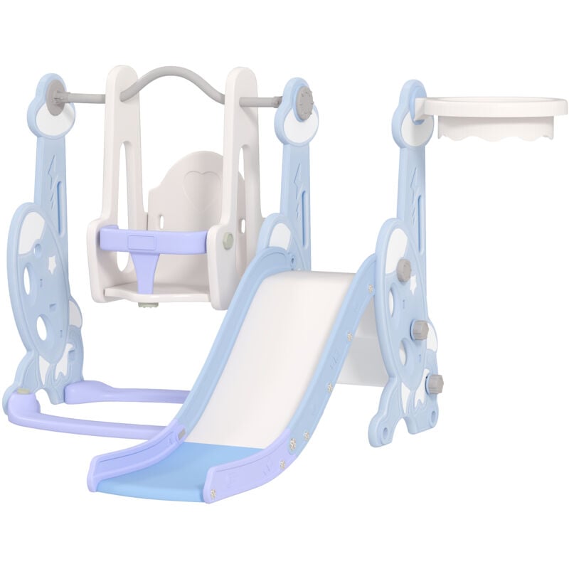 foto del prodotto aiyaplay gioco educativo con scivolo, altalena, arrampicata e canestro azzurro