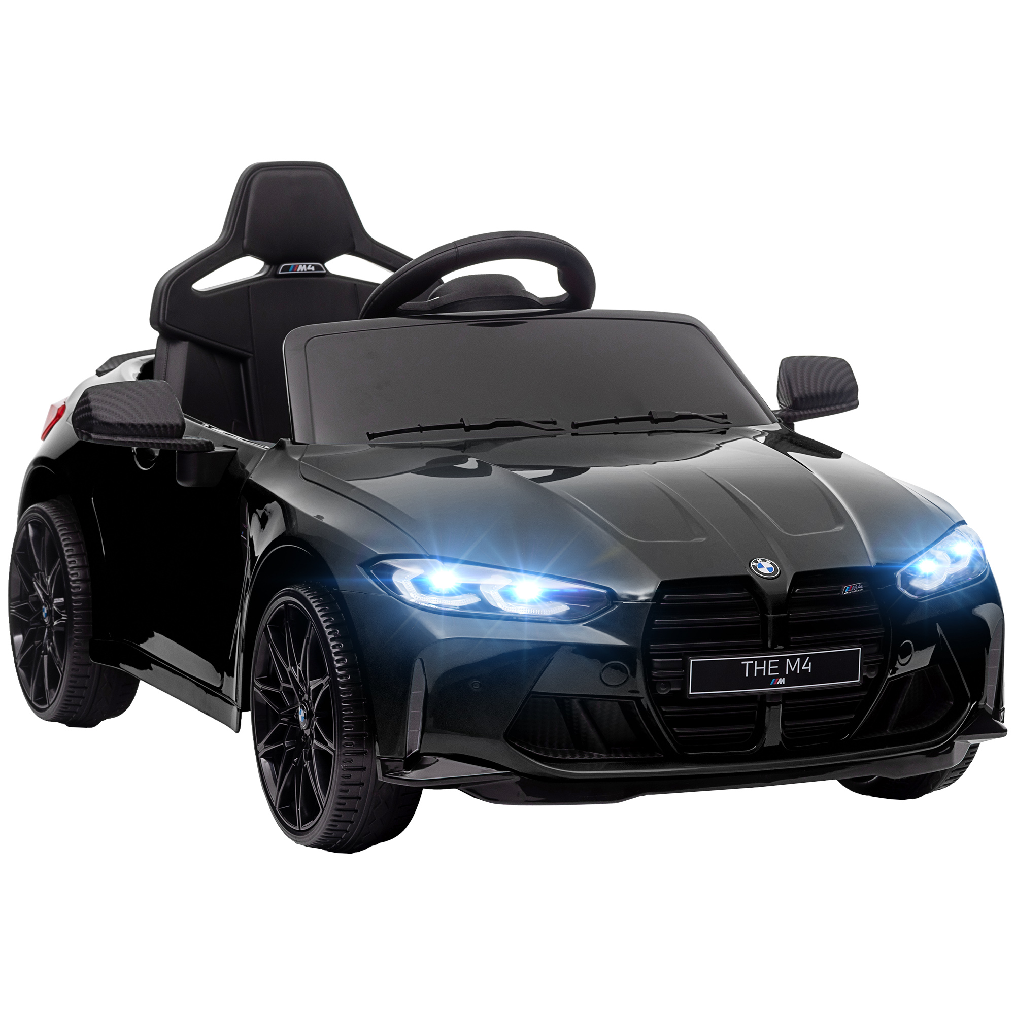 foto del prodotto aiyaplay macchina elettrica per bambini a licenza bmw m4 con telecomando, clacson e fari, 108x69.5x51 cm, nera