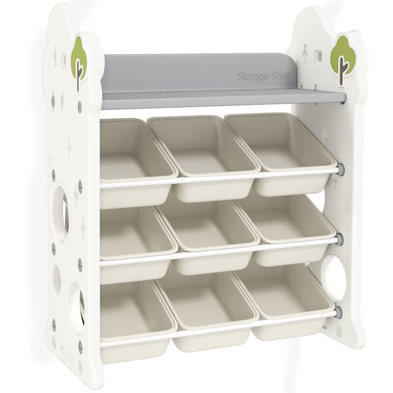 foto del prodotto aiyaplay mobiletto portagiochi a 4 livelli con 9 contenitori e gancio crema