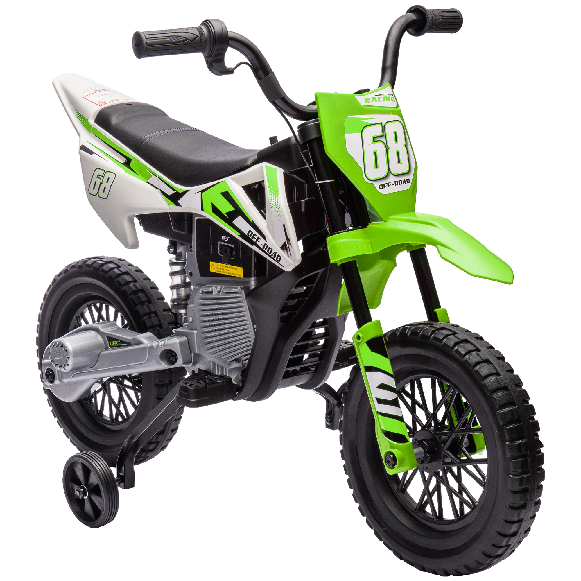 foto del prodotto aiyaplay moto elettrica per bambini con rotelle e indicatore di carica, in pp e metallo, 107x56x70 cm, verde