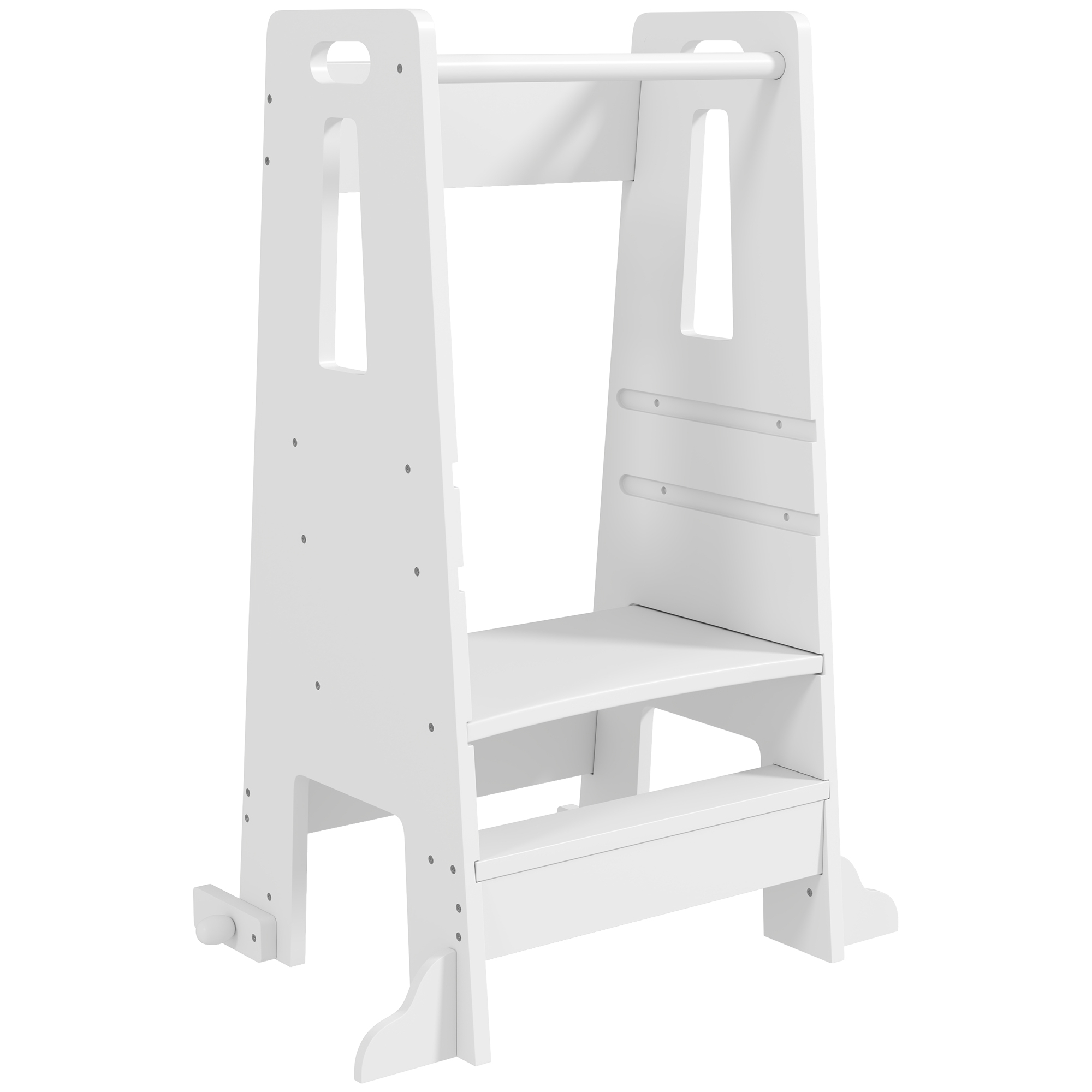 foto del prodotto aiyaplay scala montessori per bambini regolabile su 3 livelli con barra di sicurezza, in legno, 45x47.5x91 cm, bianco